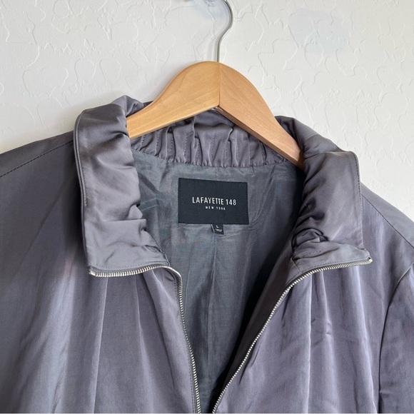 Lafayette 148 New York Rock Gray Kiki Satin Viscose Bomber Jacket $698 - Picture 6 of 9